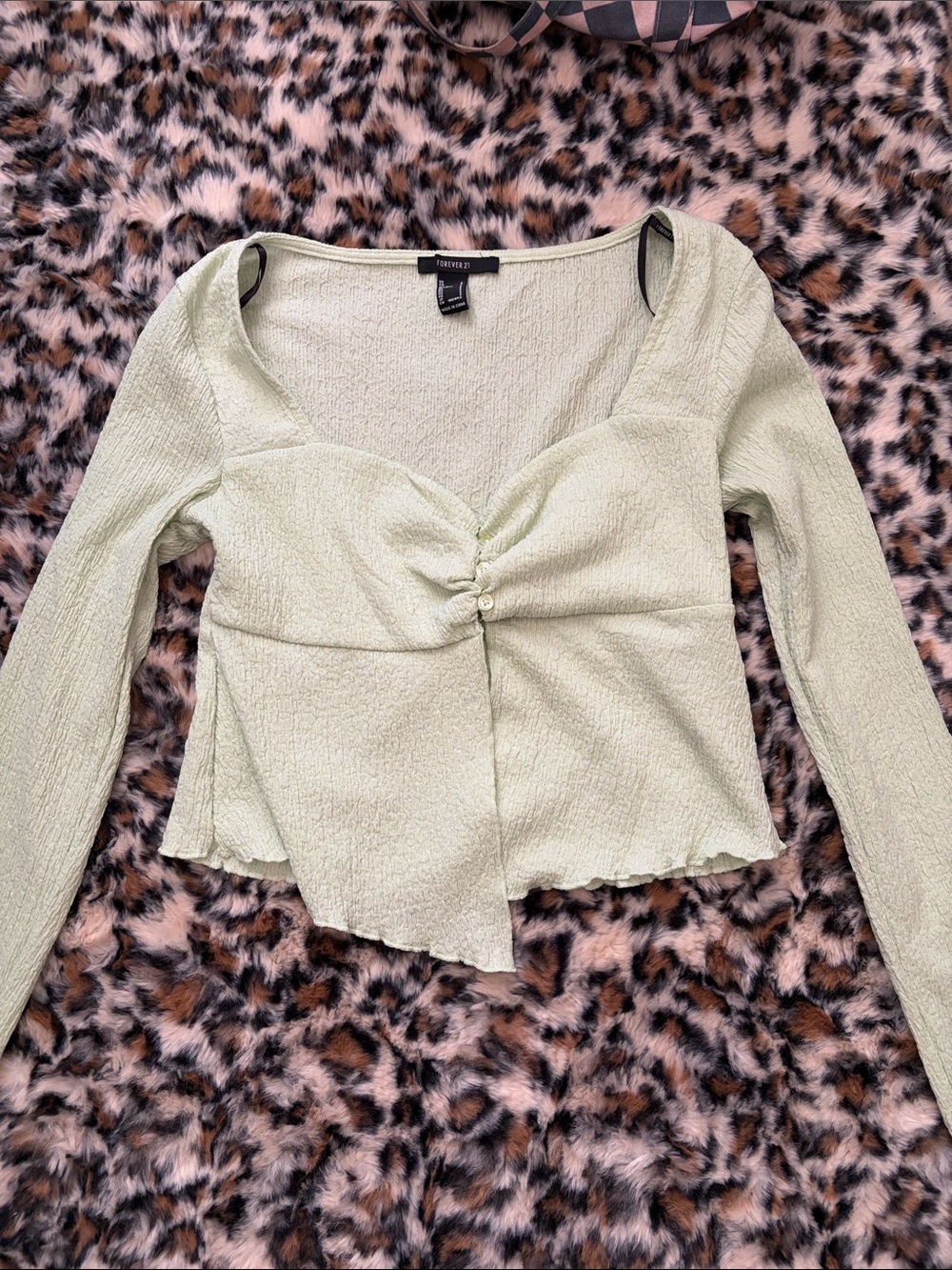 Forever 21 Sage Green Ruched Long Sleeve Top